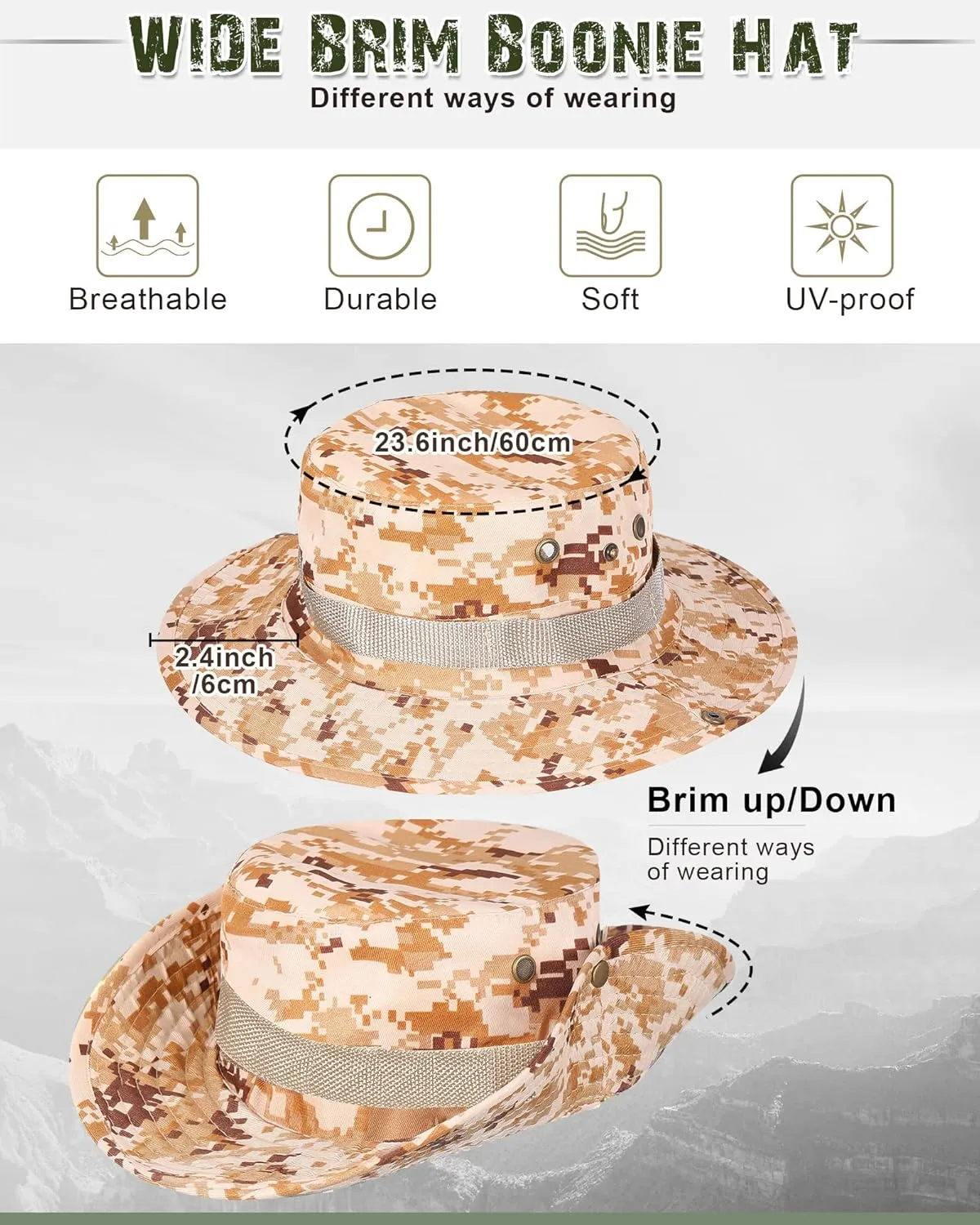 10 Pcs Wide Brim Boonie Hat Bucket Hats Camo Solid UV Sun Protection Fishing Hat for Men Women Hiking Safari Hunting