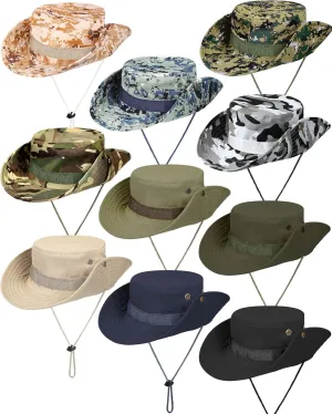 10 Pcs Wide Brim Boonie Hat Bucket Hats Camo Solid UV Sun Protection Fishing Hat for Men Women Hiking Safari Hunting