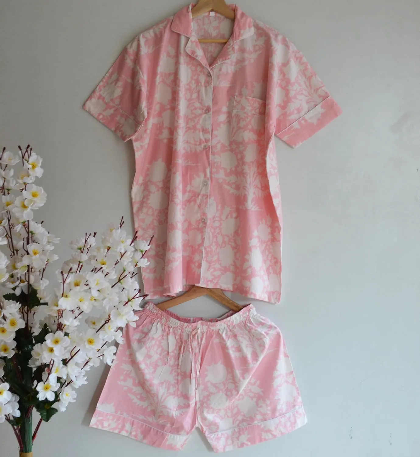 100% Pure Organic Cotton Summer Pajamas Set Light Weight Cotton Women's Beautiful Night Dress For Beach Wear Top