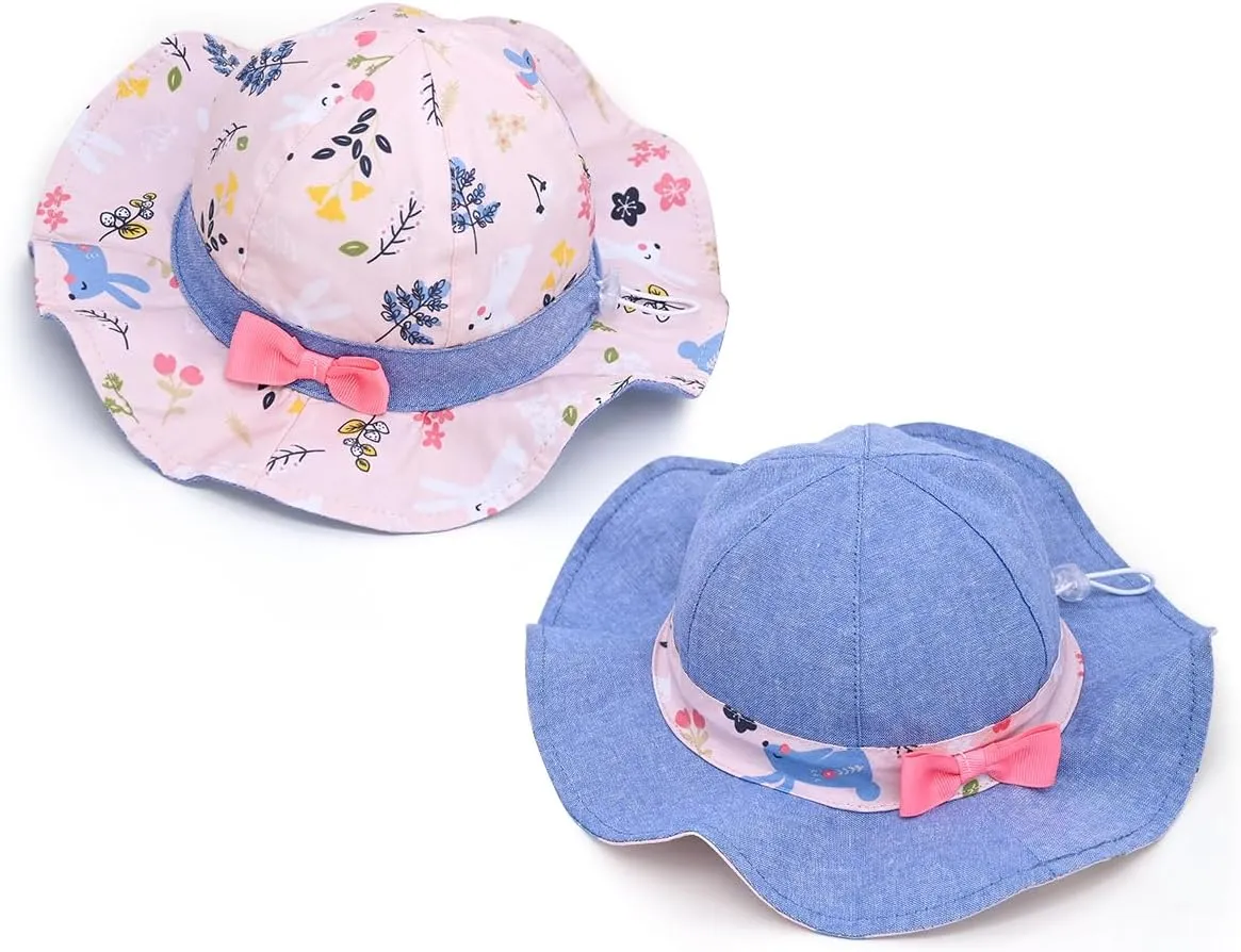 2 Pack Baby Sun Hat for Boys and Girls,Toddler Kids Summer Wide Brim Hats for Outdoor Outdoor Anti-UV