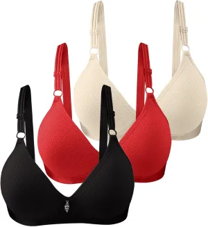 3 Pack Wireless Bras for Women No Underwire Plus Size Bras Comfortable Push Up Bralette Soft Full Coverage Everyday Bras