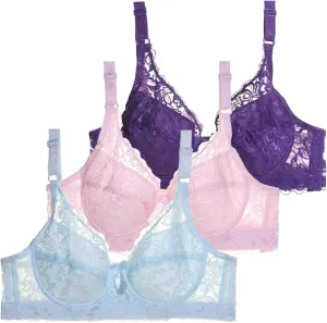 3 Pcs Lace Bras for Women, No Underwire V Neck Bralettes for Women Cloud Feel Everyday T Shirt Bra Stretchable Straps Bra