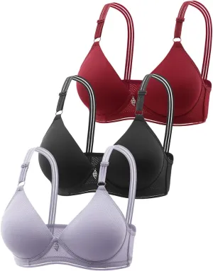 3 Pieces Deep V Wireless Bras for Women Full Coverage Seamless Comfy Bralettes Lightly Lined Multicolors Pack