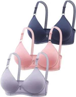 3 Pieces Deep V Wireless Bras for Women Full Coverage Seamless Comfy Bralettes Lightly Lined Multicolors Pack
