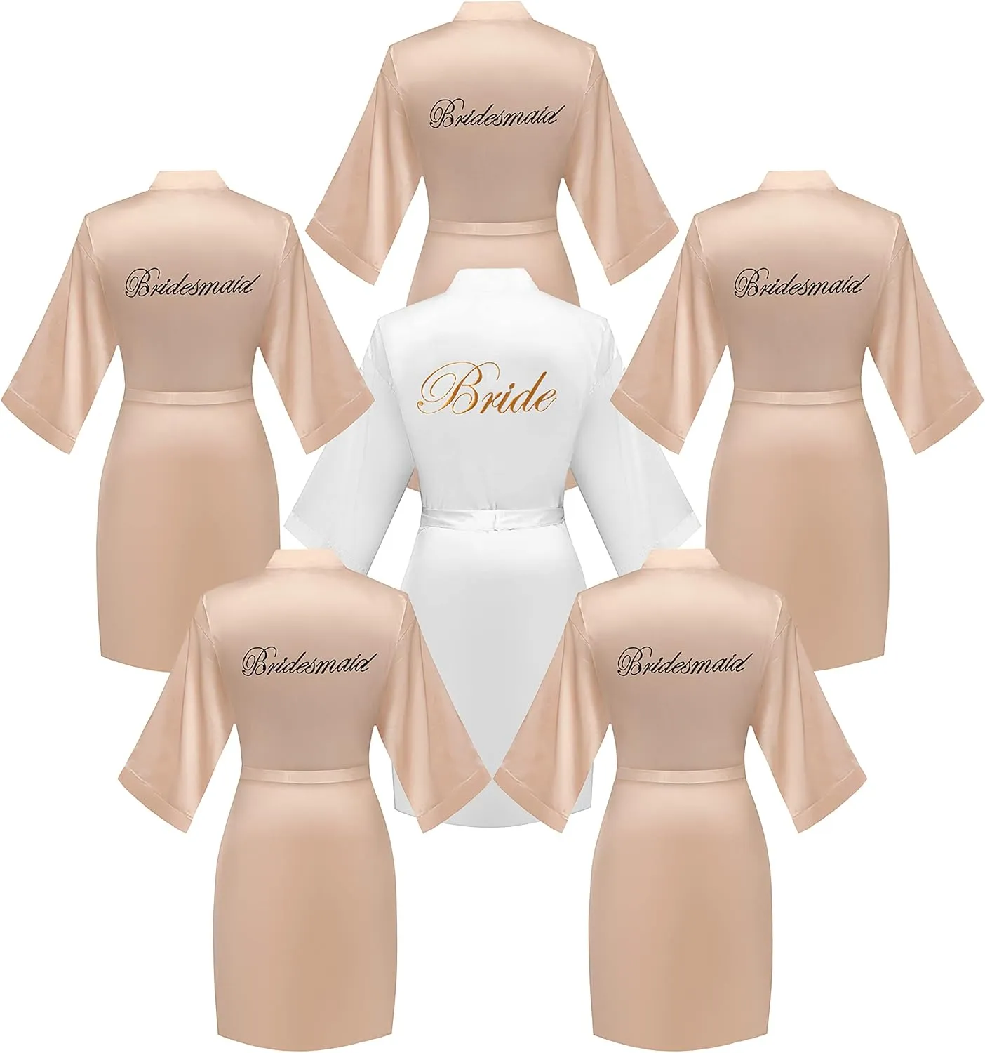 6 Pcs Women's Satin Wedding Party Robe Set Bride Bridesmaid Kimono sets Bridal Shower Getting Ready Silky BathRobe
