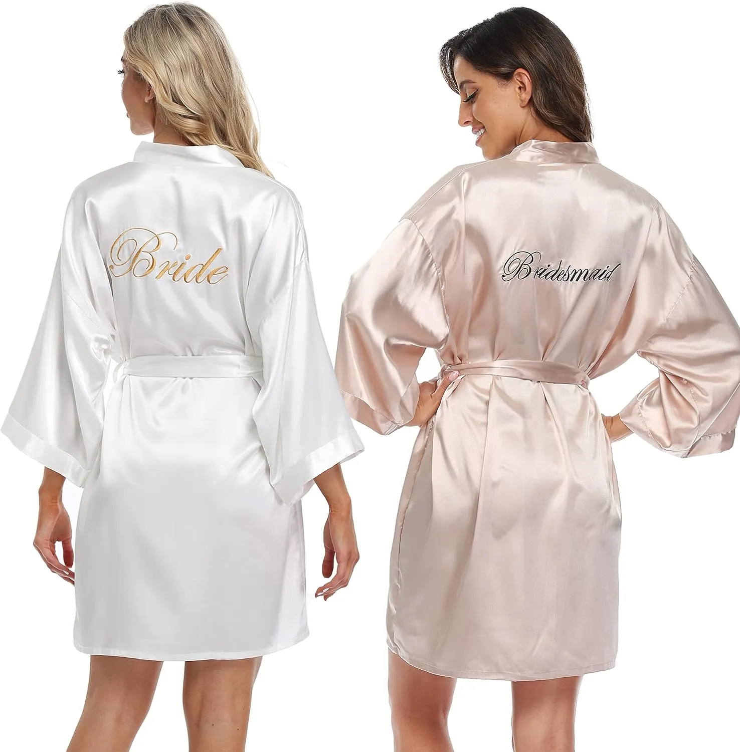 6 Pcs Women's Satin Wedding Party Robe Set Bride Bridesmaid Kimono sets Bridal Shower Getting Ready Silky BathRobe