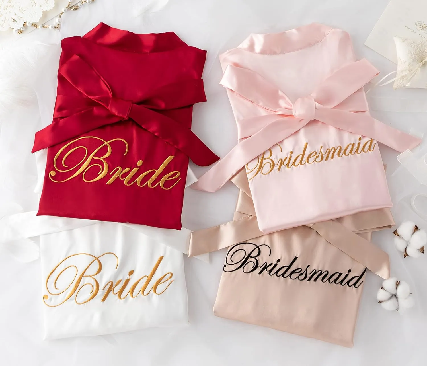 6 Pcs Women's Satin Wedding Party Robe Set Bride Bridesmaid Kimono sets Bridal Shower Getting Ready Silky BathRobe