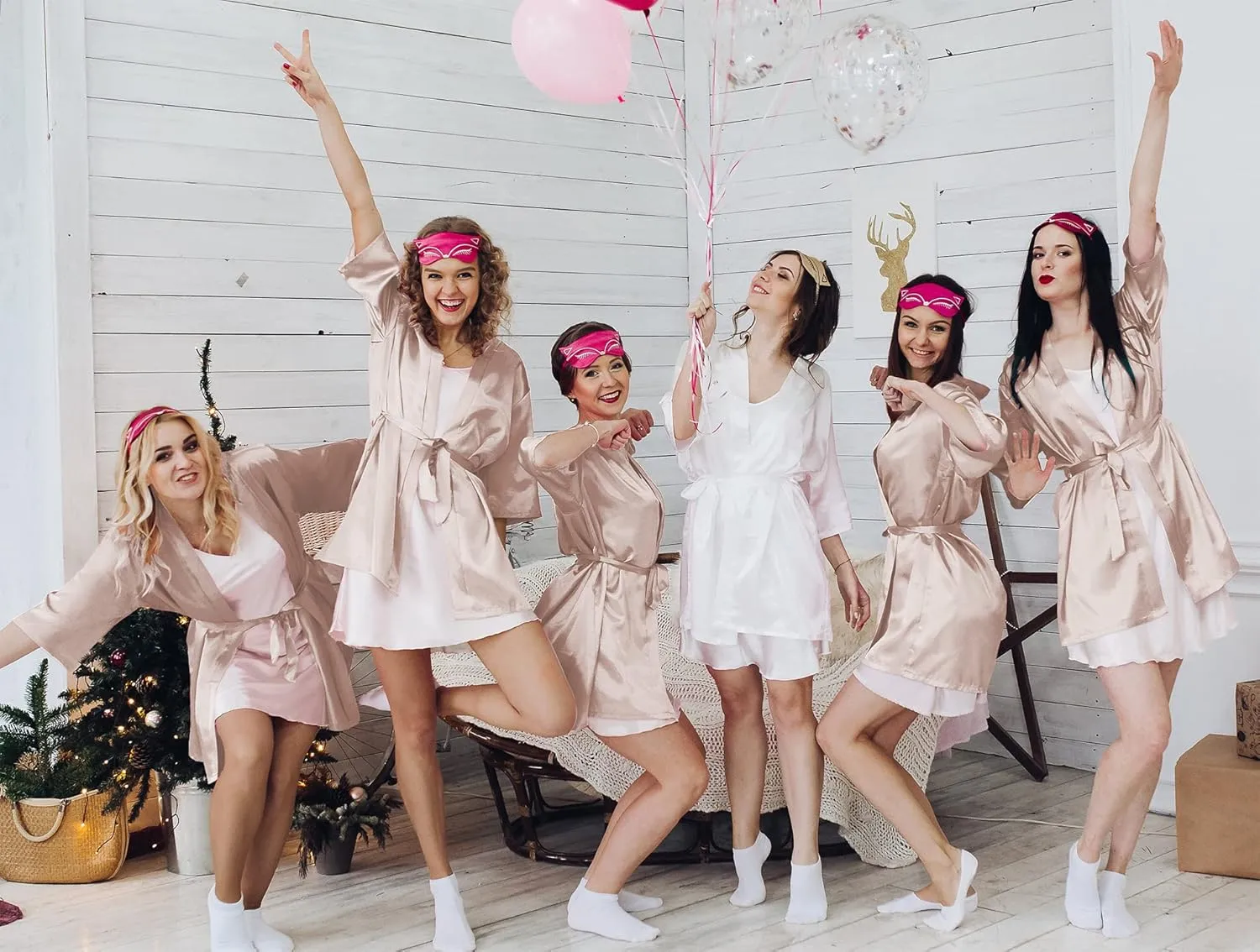 6 Pcs Women's Satin Wedding Party Robe Set Bride Bridesmaid Kimono sets Bridal Shower Getting Ready Silky BathRobe