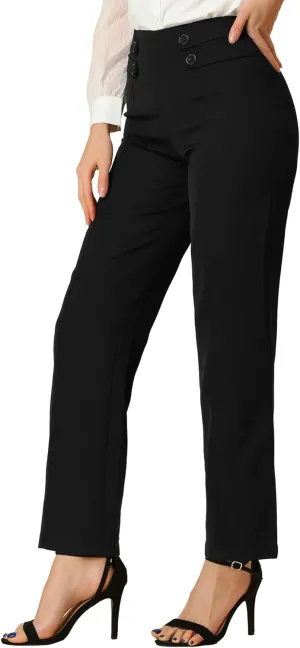 Allegra K Women's High Waisted Straight Leg Pants Solid Color Business Work Trousers
