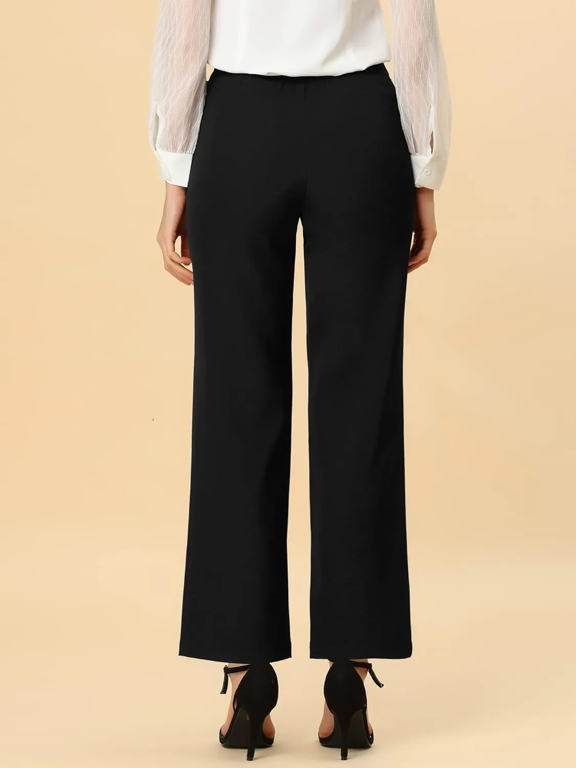 Allegra K Women's High Waisted Straight Leg Pants Solid Color Business Work Trousers