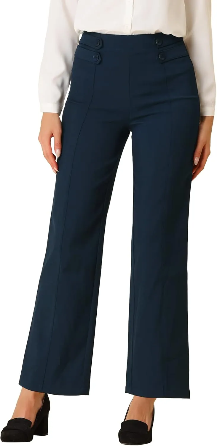 Allegra K Women's High Waisted Straight Leg Pants Solid Color Business Work Trousers