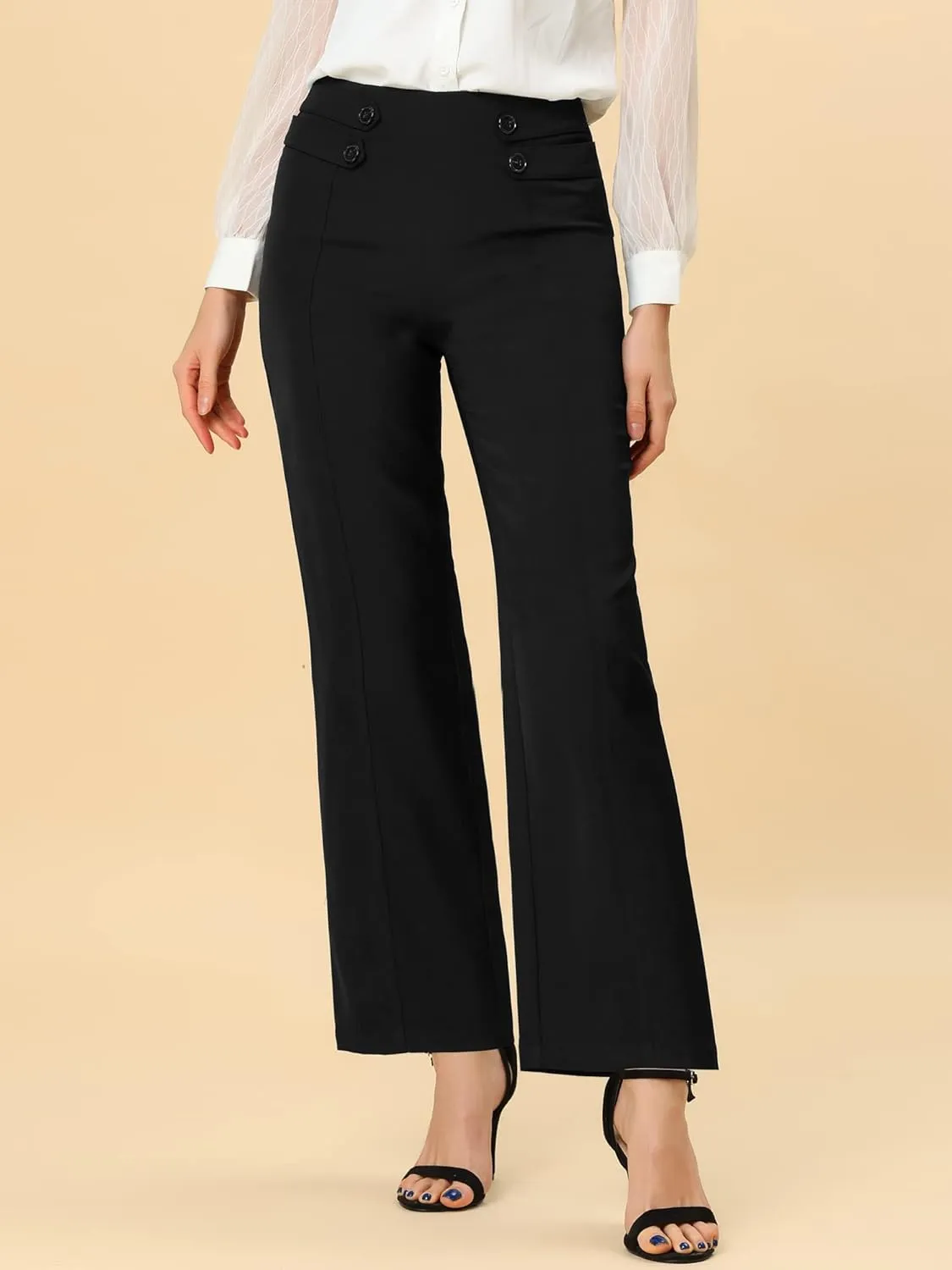 Allegra K Women's High Waisted Straight Leg Pants Solid Color Business Work Trousers