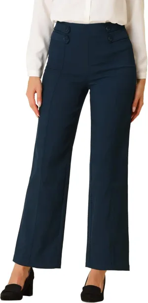 Allegra K Women's High Waisted Straight Leg Pants Solid Color Business Work Trousers
