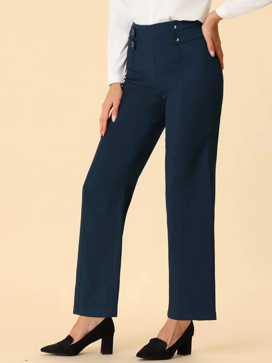 Allegra K Women's High Waisted Straight Leg Pants Solid Color Business Work Trousers