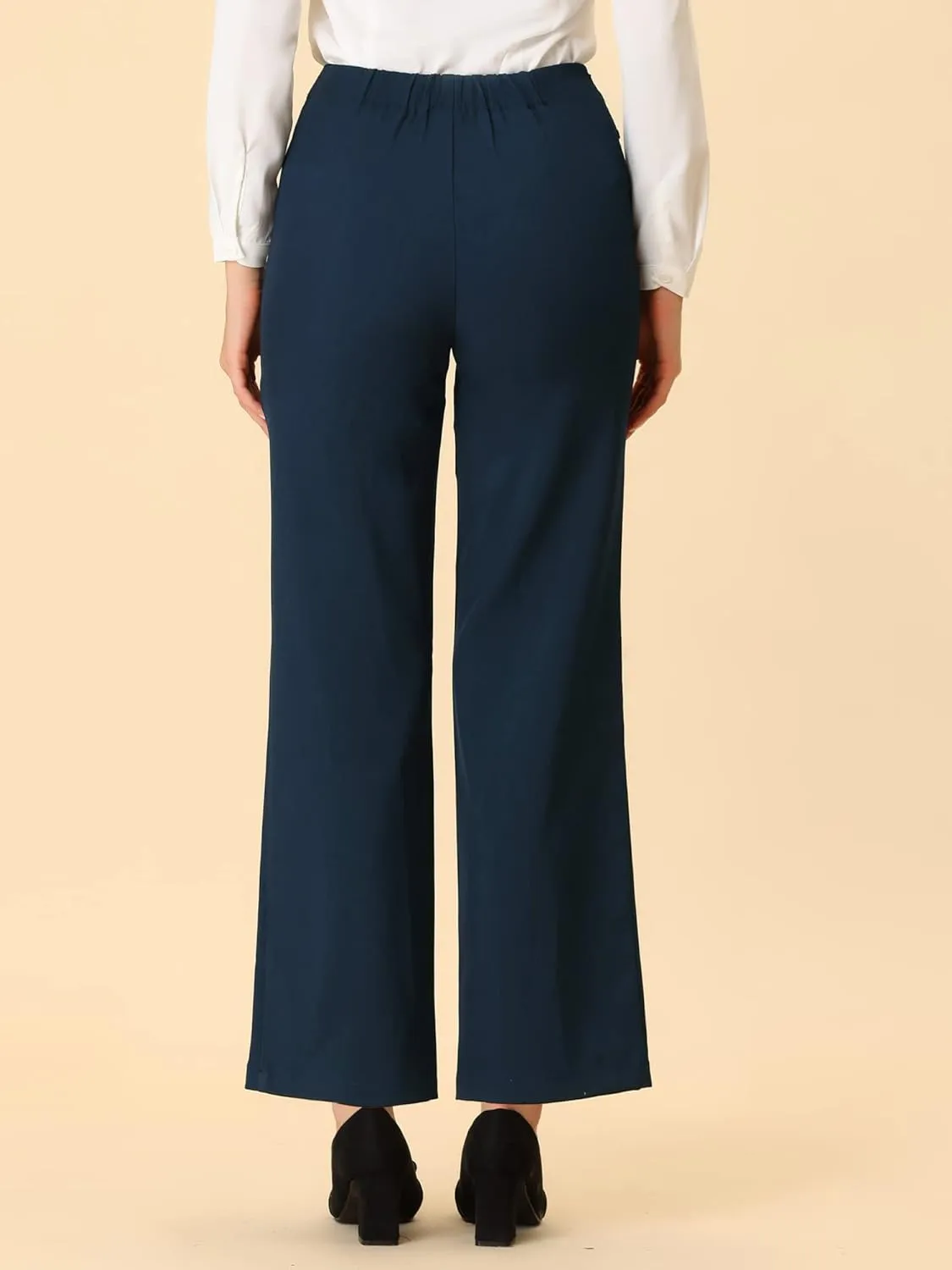 Allegra K Women's High Waisted Straight Leg Pants Solid Color Business Work Trousers