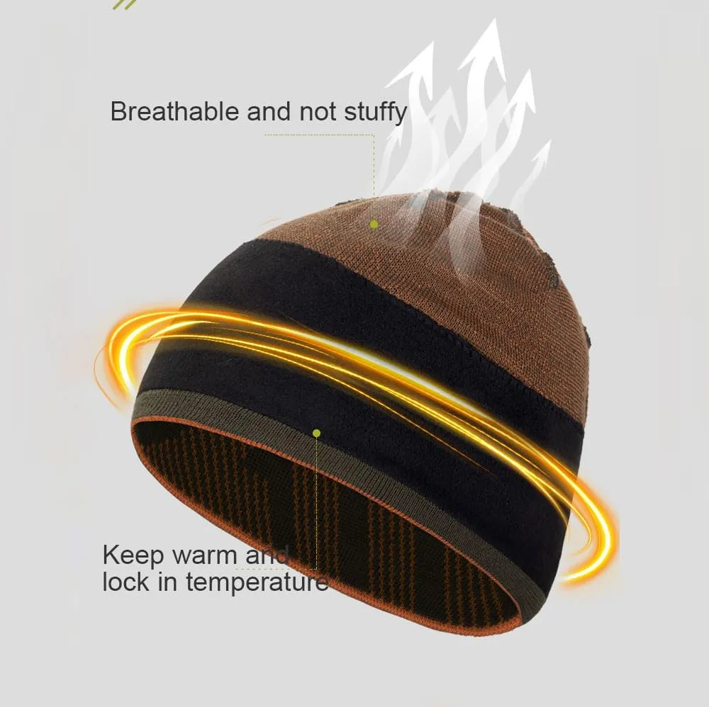 AONIJIE Merino Wool Knit Short Brim Knitted Hat for Men Women Protect Ear Warm Beanie Visor for Fall Winter Daily Headwear
