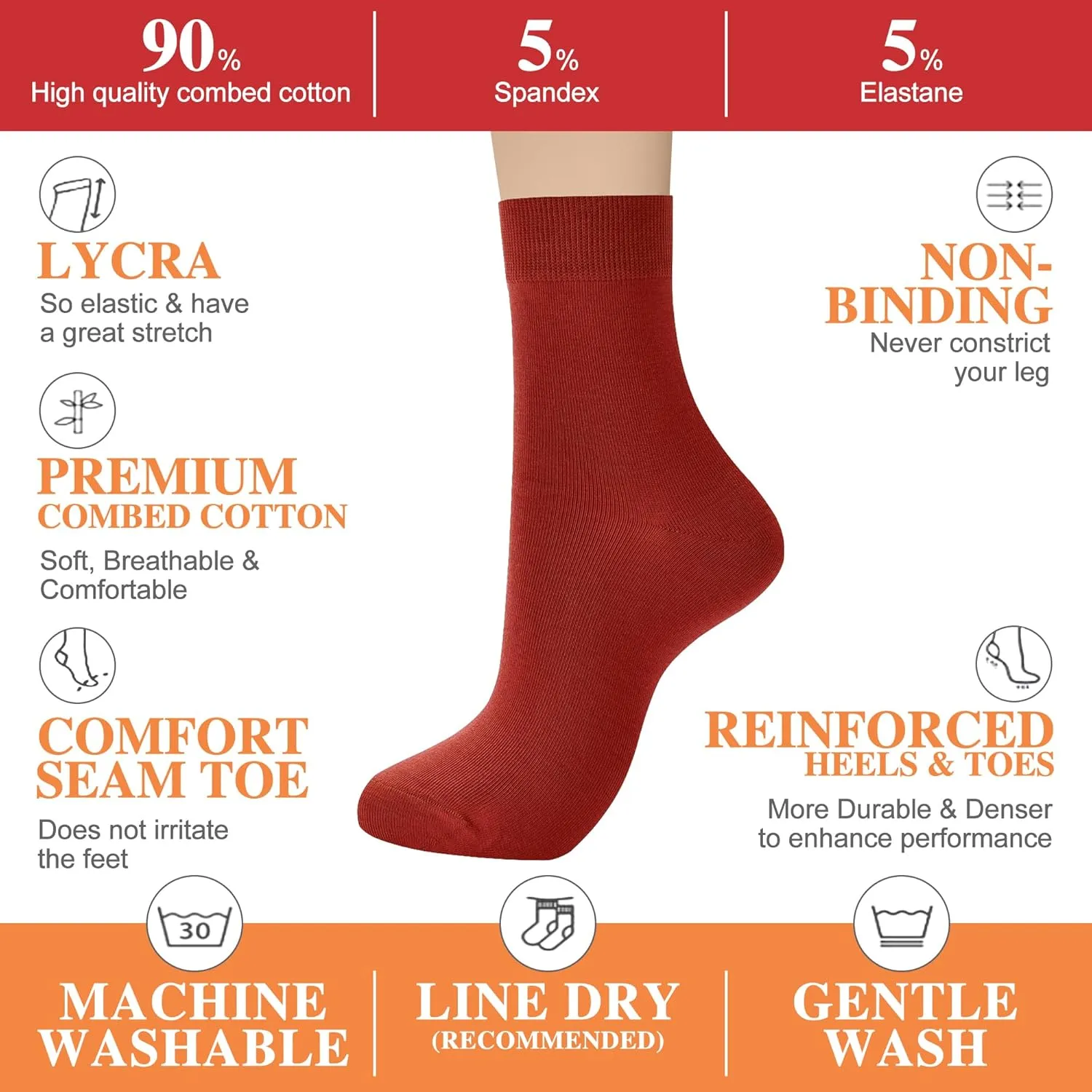 ATBITER Women's Thin Cotton Crew Socks - Soft Casual Dress Bootie Above Ankle Socks 6-Pairs With Gift Box‌