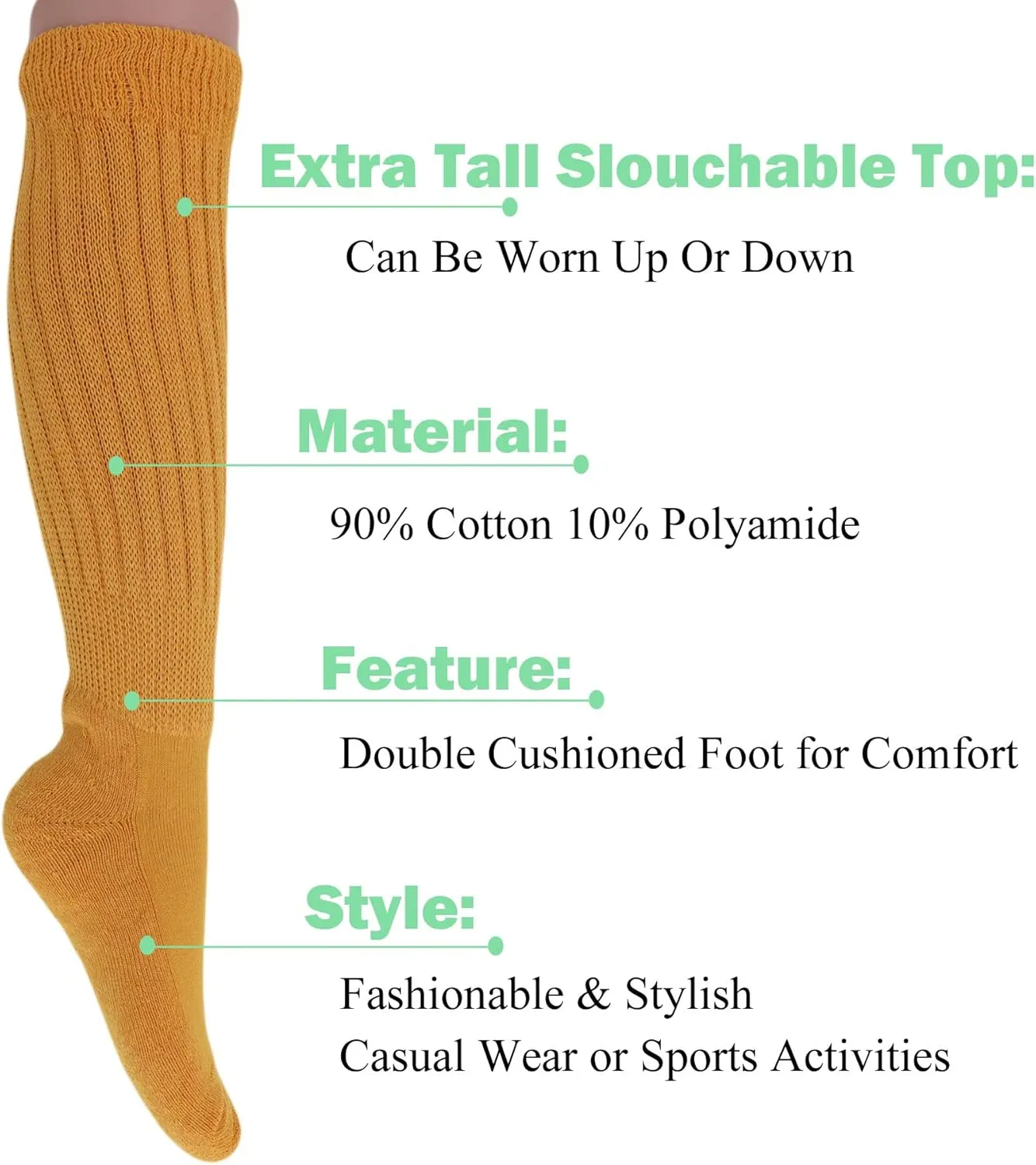 AWS/American Made Women’s Slouch Socks Cotton Slouchy Knee-High Boot Socks Scrunch Breathable Extra Long All-Season Comfort