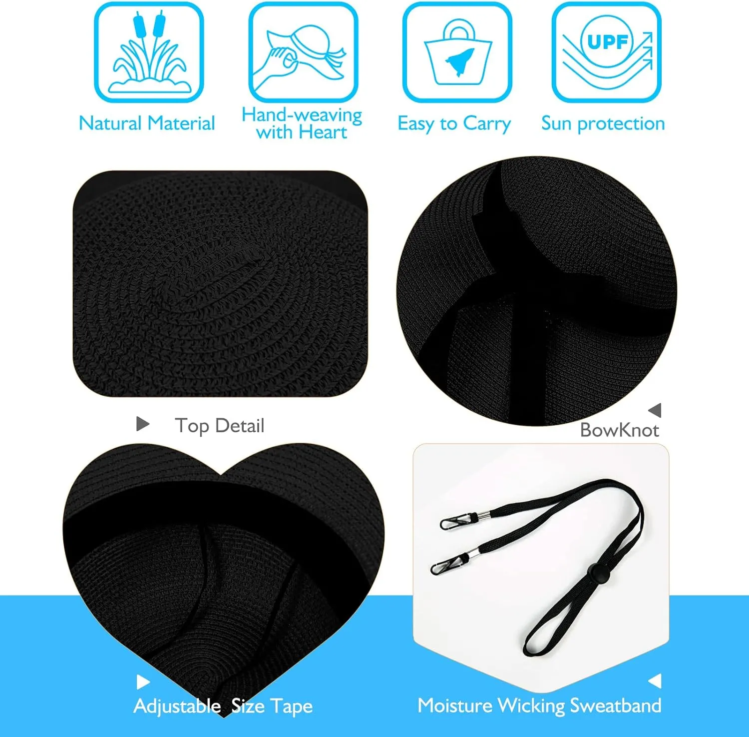 Beach Hats for Women, Foldable Sun Hat Womens UV Protection, Boho Wide Brim Hats for Women, Floppy Straw Visor Hat