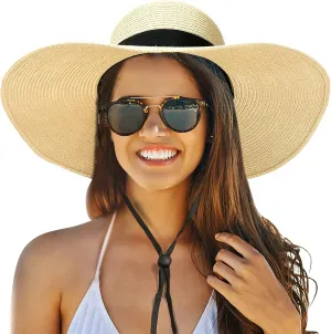 Beach Hats for Women, Foldable Sun Hat Womens UV Protection, Boho Wide Brim Hats for Women, Floppy Straw Visor Hat
