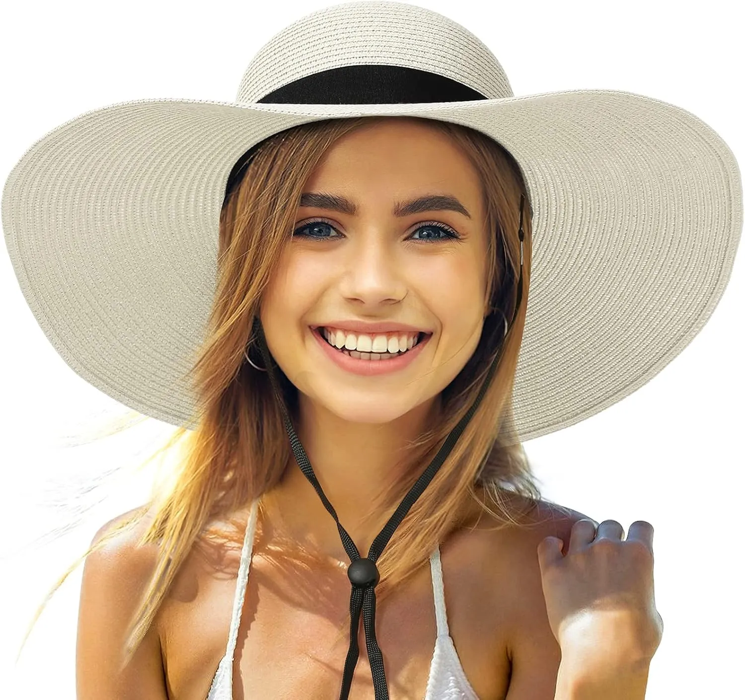 Beach Hats for Women, Foldable Sun Hat Womens UV Protection, Boho Wide Brim Hats for Women, Floppy Straw Visor Hat