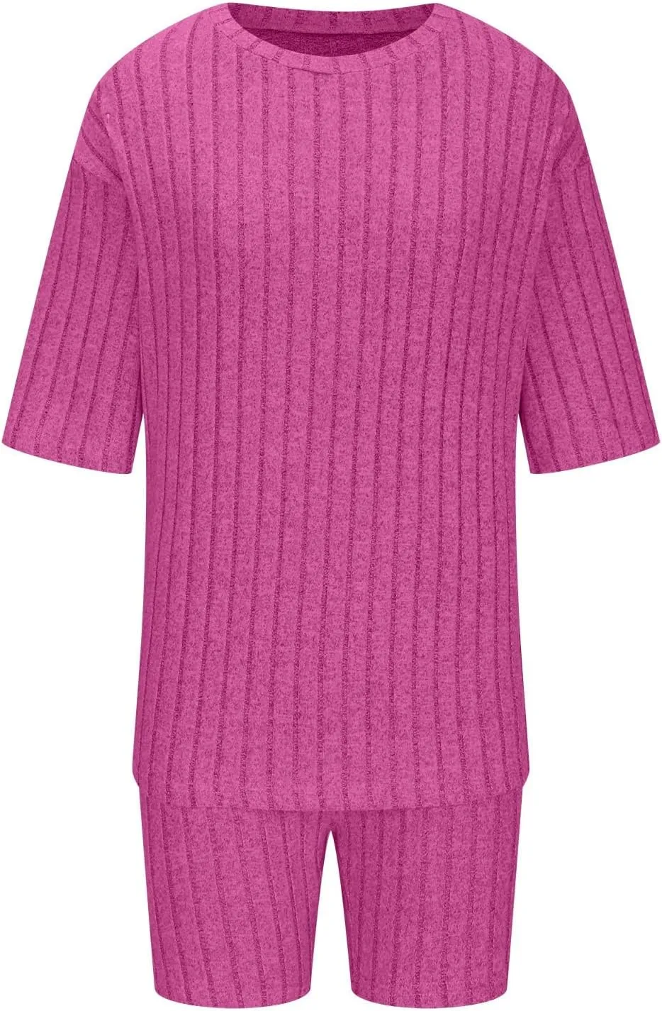 Binmer Womens 2 Piece Lounge Sets Ribbed Knit Matching Outfits Oversized Short Sleeve T-Shirt Biker Shorts Casual Sweatsuits