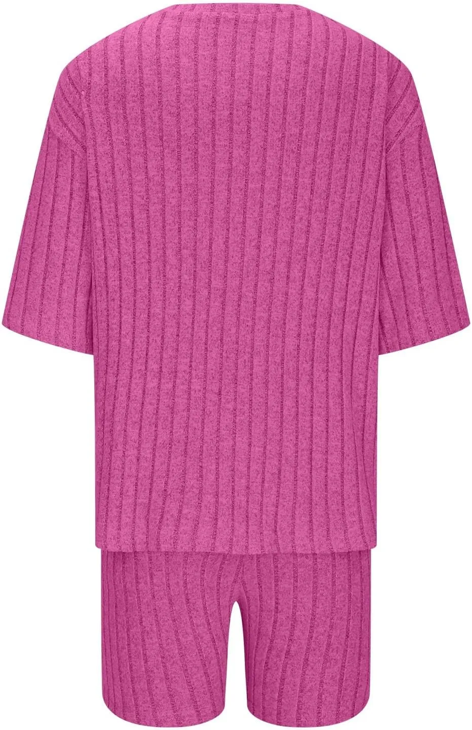 Binmer Womens 2 Piece Lounge Sets Ribbed Knit Matching Outfits Oversized Short Sleeve T-Shirt Biker Shorts Casual Sweatsuits