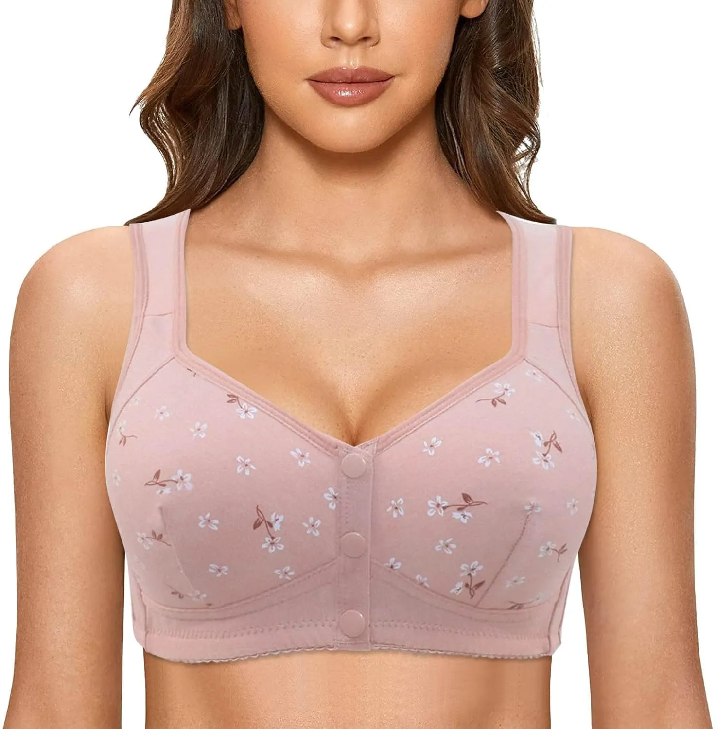Bras for Older Women Front Closure No Underwire Supportive Bras Plus Size Push Up Bras Breathable Cotton Bras