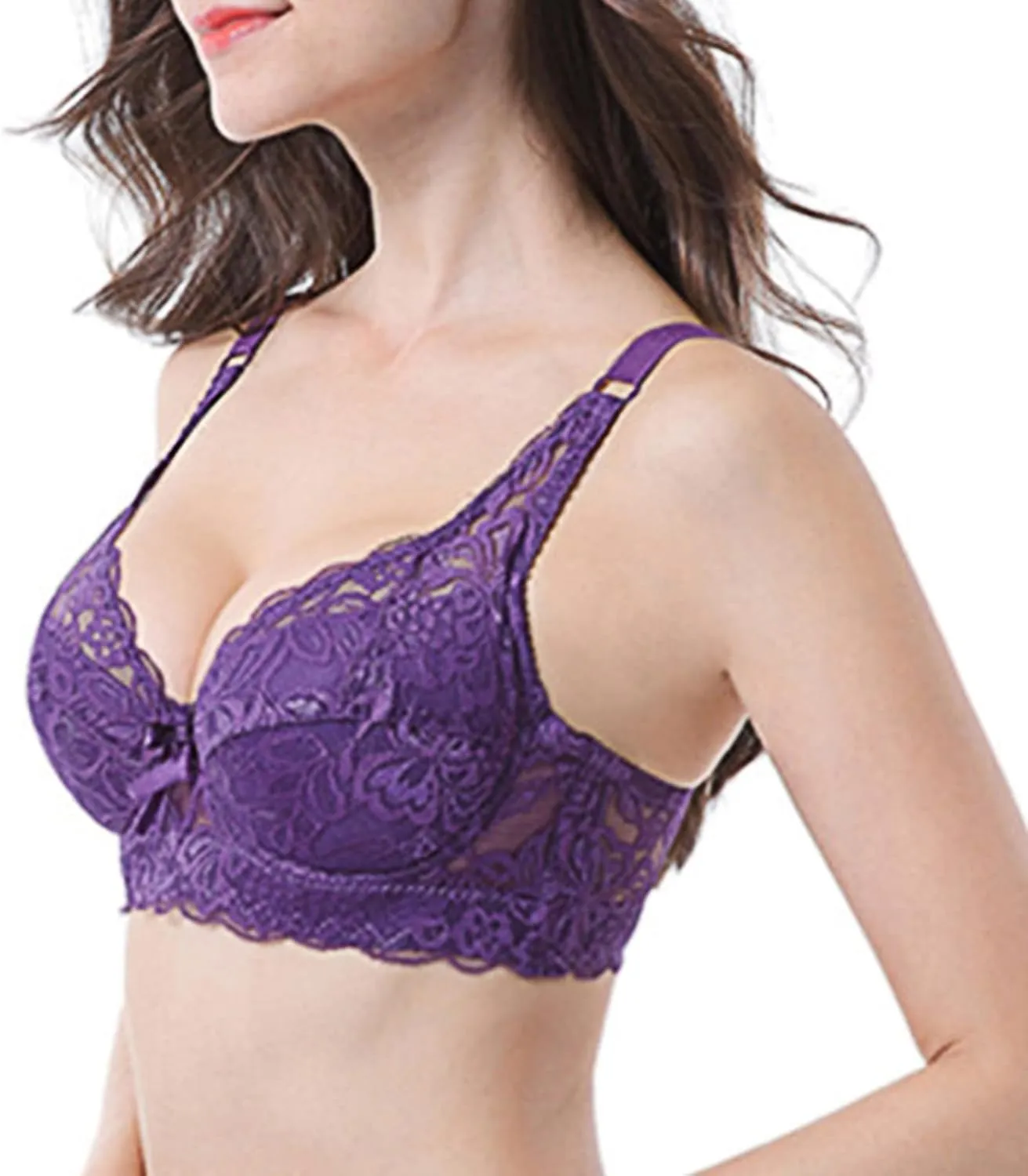 Bras for Women Wireless, Full Coverage T Shirt Bra No Underwire V Neck Lace Lift Bralette Comfort Seamless Bra