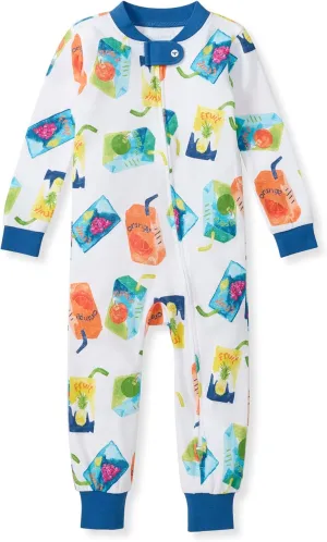 Burt's Bees Baby Baby Boys' Pajamas, Zip-Front Non-Slip Unisex Footed Sleeper PJs, Organic Cotton, Juice Box, 12 Months