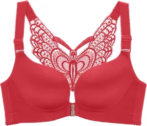 Butterfly Embroidery Front Closure Wireless Bra, Seamless Push up Adjustable Butterfly Back, Front Clasp Bras