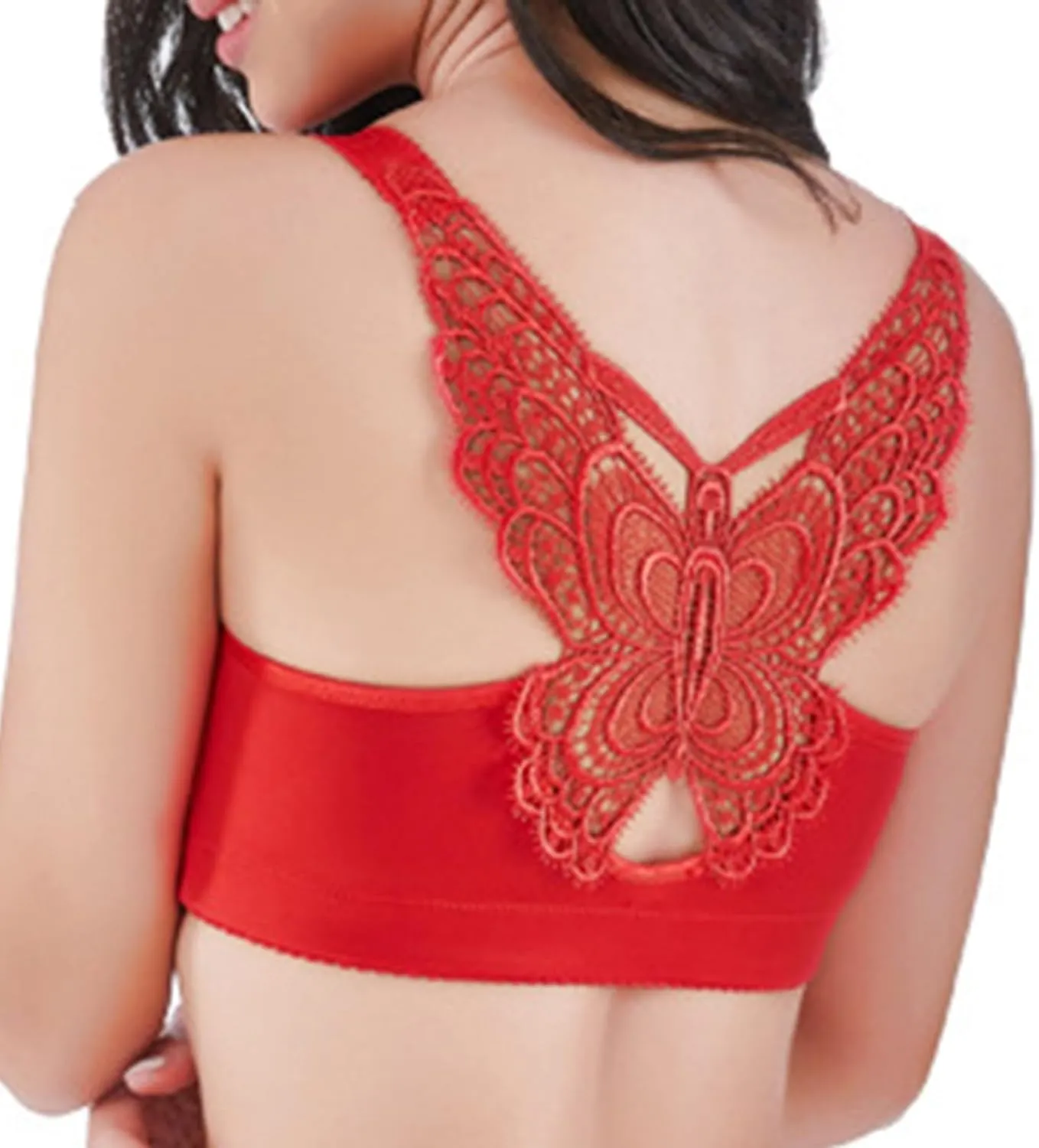 Butterfly Embroidery Front Closure Wireless Bra, Seamless Push up Adjustable Butterfly Back, Front Clasp Bras
