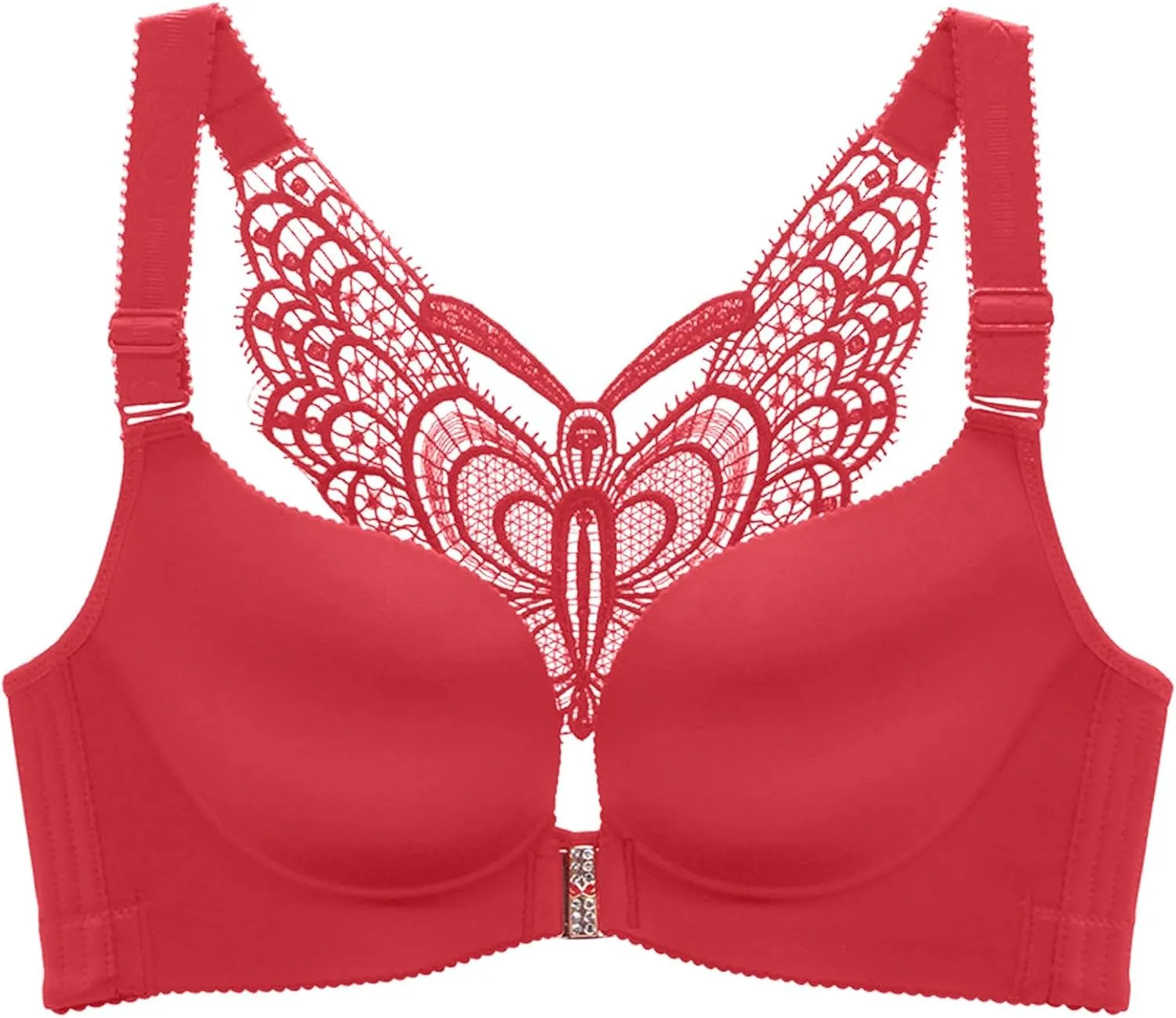 Butterfly Embroidery Front Closure Wireless Bra, Seamless Push up Adjustable Butterfly Back, Front Clasp Bras
