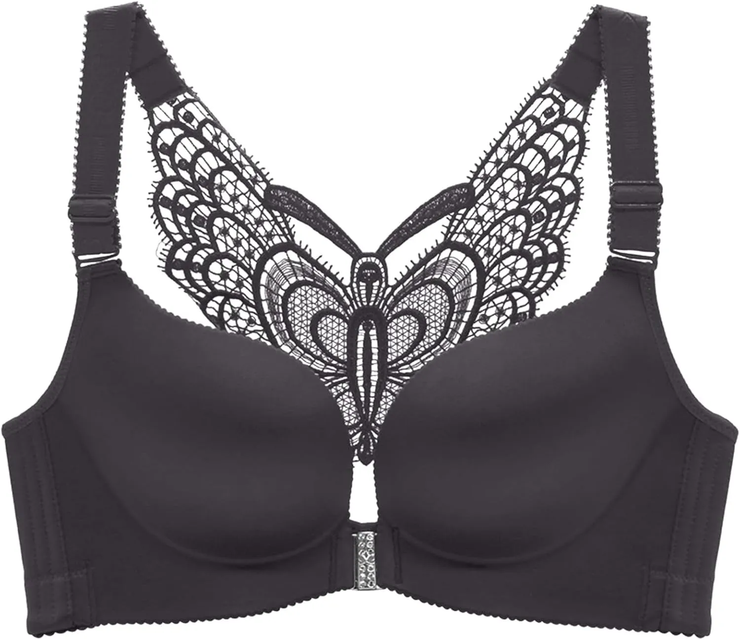 Butterfly Embroidery Front Closure Wireless Bra, Seamless Push up Adjustable Butterfly Back, Front Clasp Bras