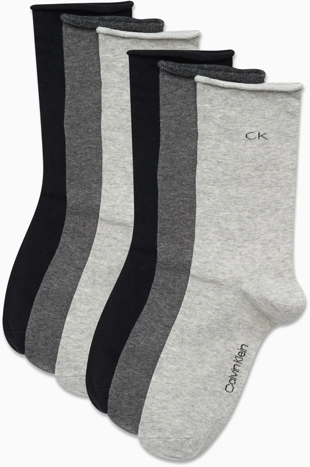 Calvin Klein Women's Crew Socks - 6 Pack Soft Cotton Blend Roll Cuff Mini/Mid Crew Dress Socks for Women (Shoe Size: 4-10)