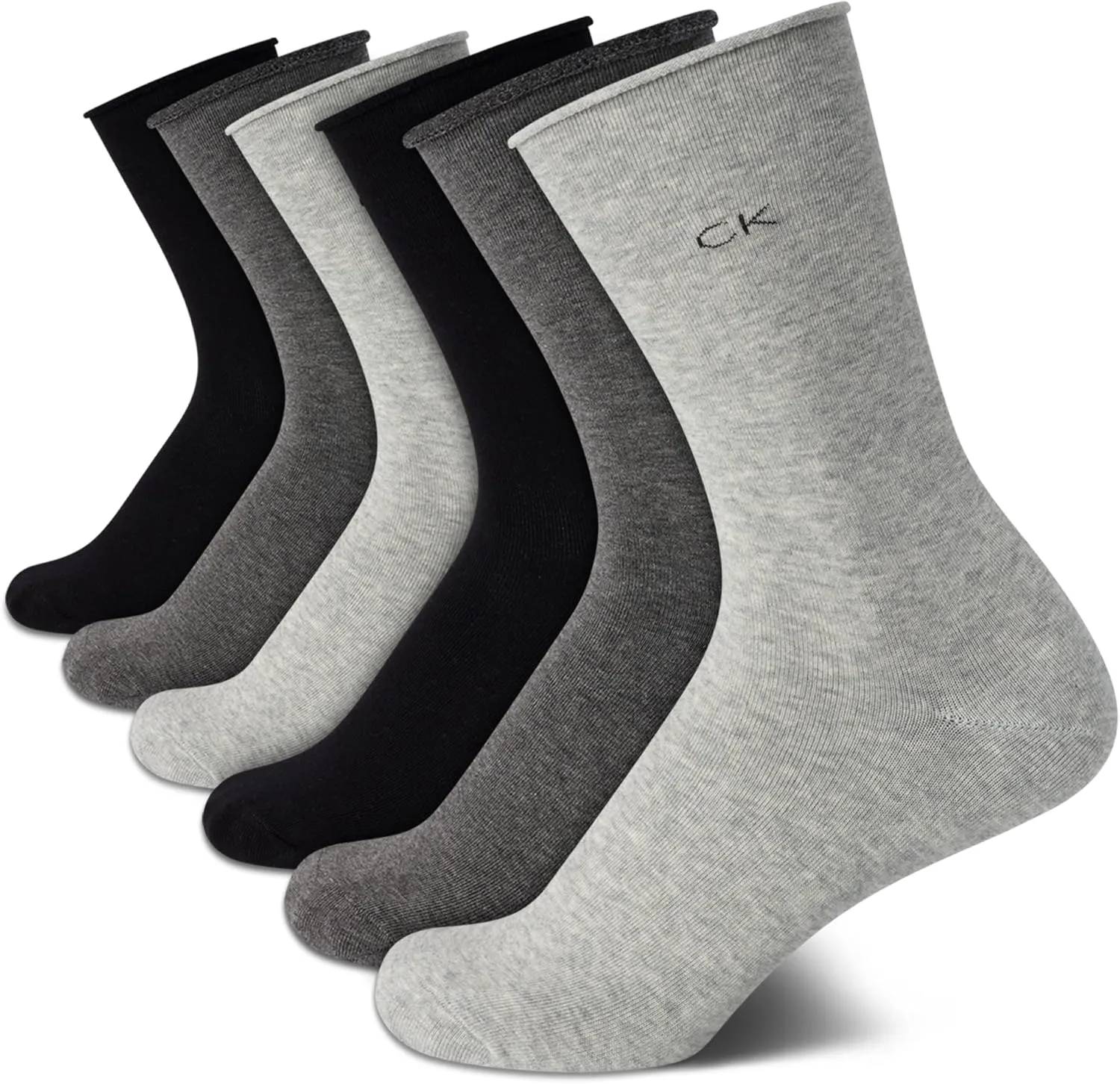 Calvin Klein Women's Crew Socks - 6 Pack Soft Cotton Blend Roll Cuff Mini/Mid Crew Dress Socks for Women (Shoe Size: 4-10)