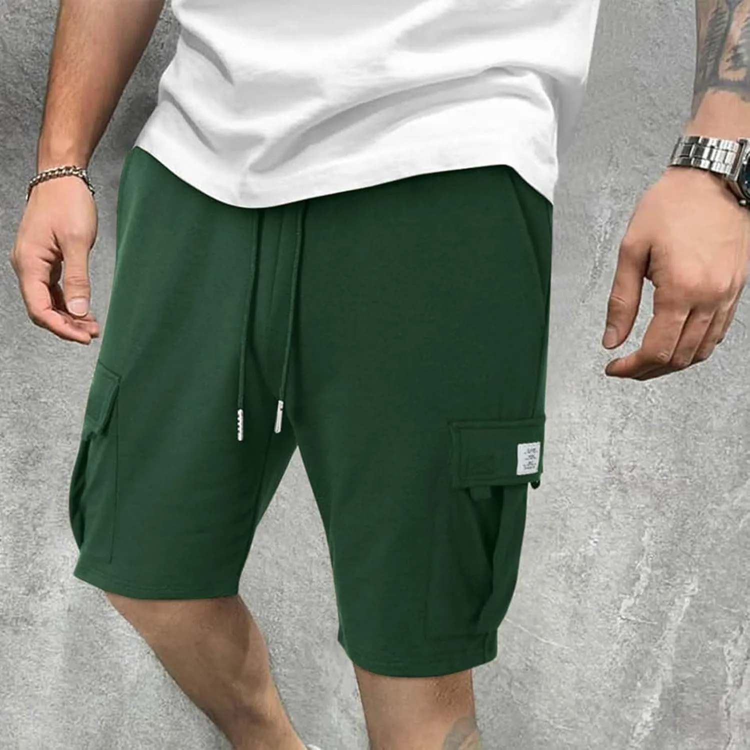 Cargo Shorts for Men Casual Summer Sweat Shorts Elastic Waist Drawstring Workout Athletic Hiking Gym Short with Pockets