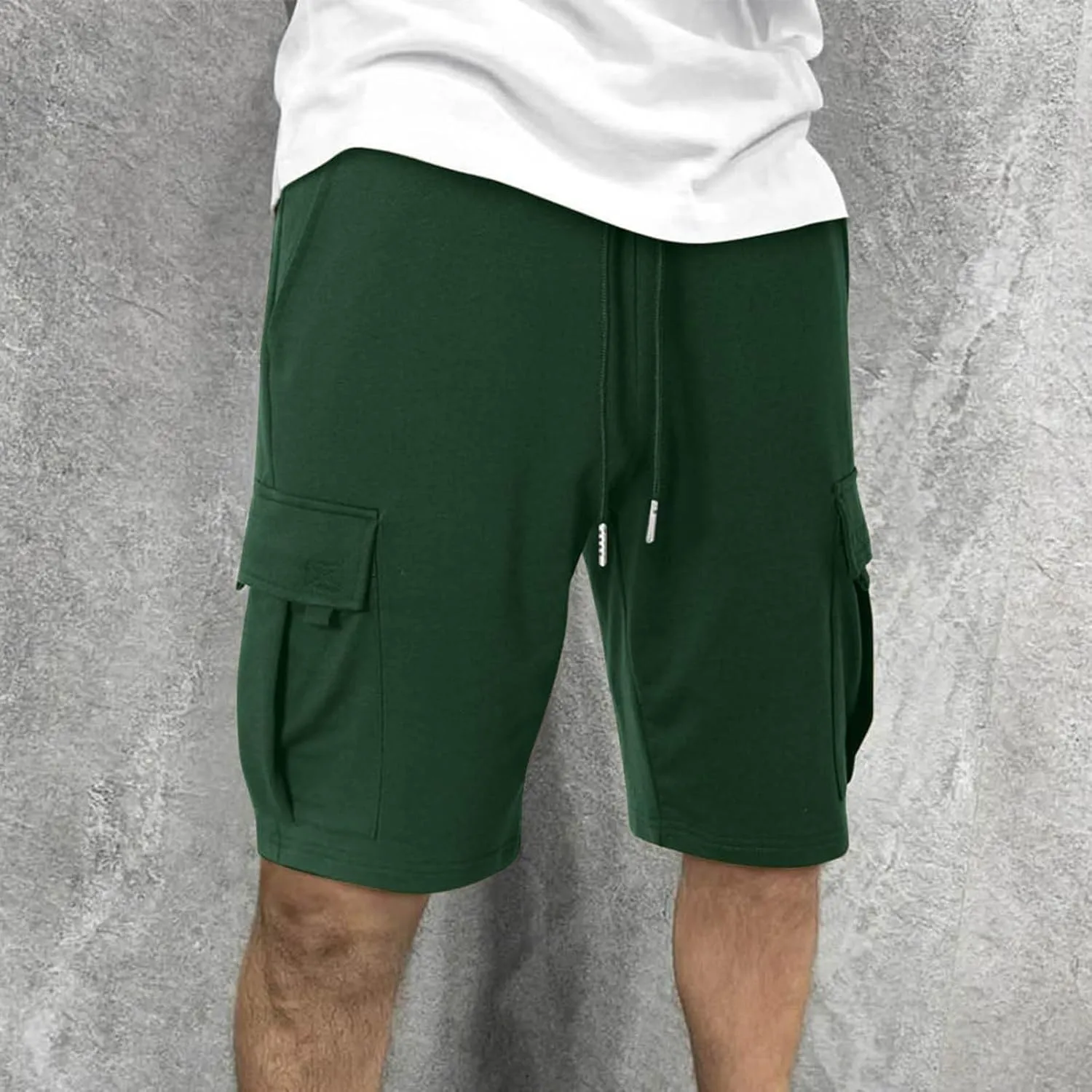 Cargo Shorts for Men Casual Summer Sweat Shorts Elastic Waist Drawstring Workout Athletic Hiking Gym Short with Pockets