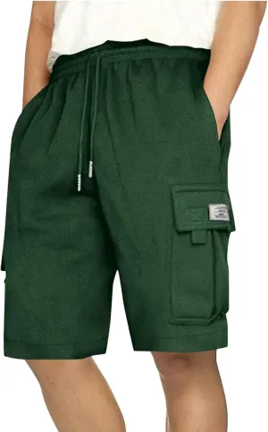 Cargo Shorts for Men Casual Summer Sweat Shorts Elastic Waist Drawstring Workout Athletic Hiking Gym Short with Pockets