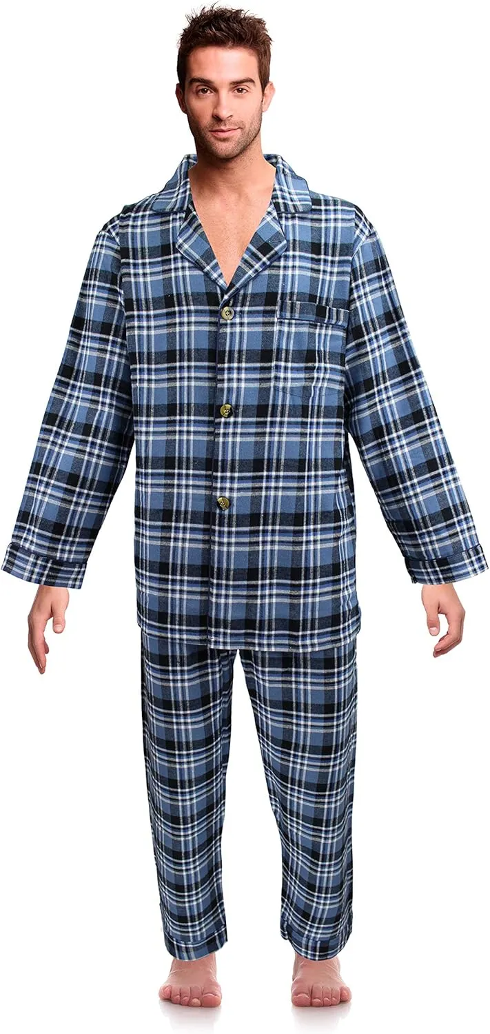 Casual Trends Classical Sleepwear Mens 100% Cotton Flannel Pajama Set,