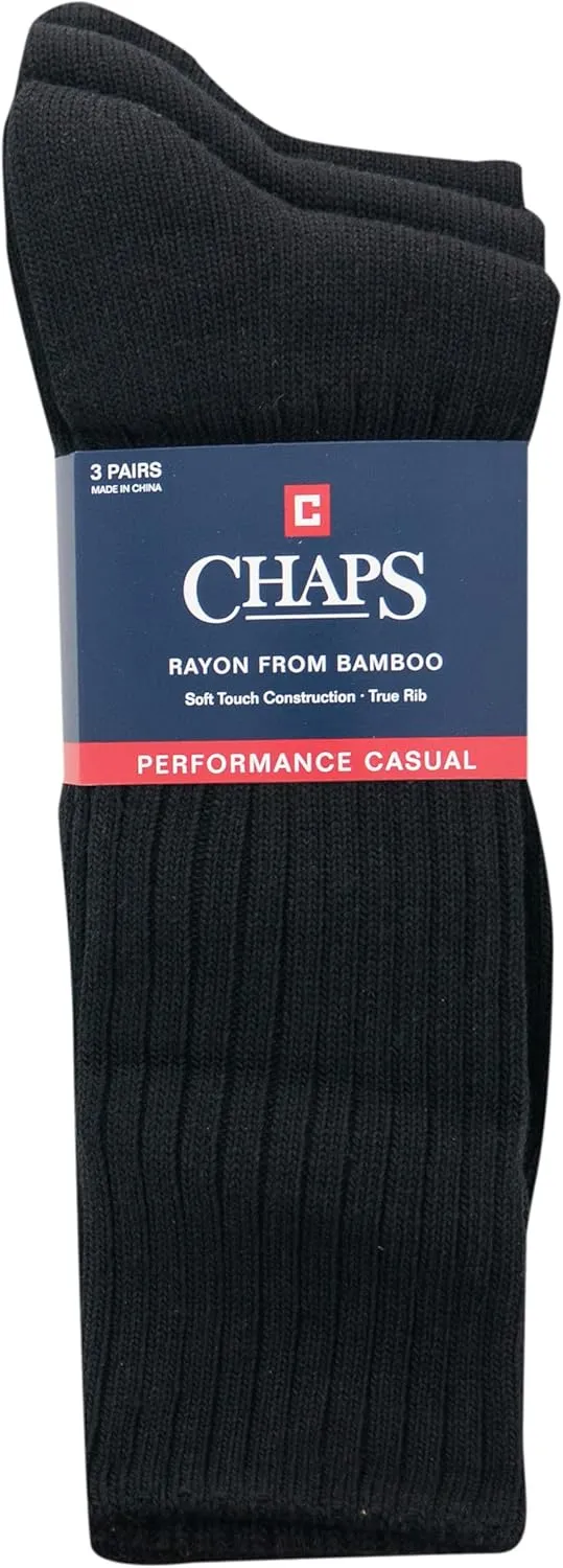Chaps Men's Dress Crew Socks - 3 Pair Pack - Assorted Solid Color and True Rib