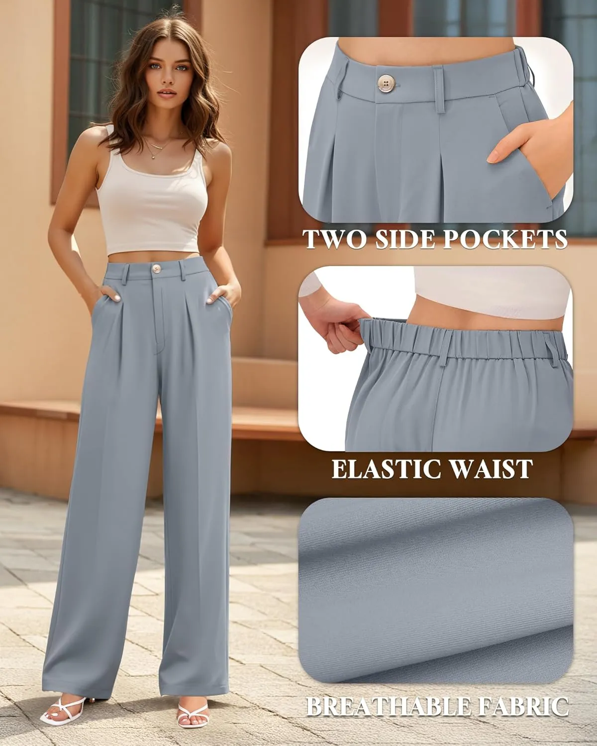 CLOZOZ Wide Leg Pants Women's High Waisted Work Trousers Regular for Office Business Casual