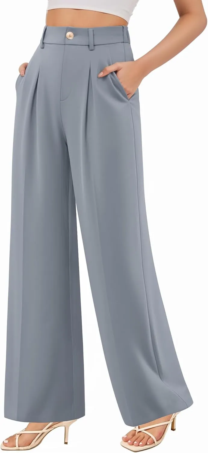 CLOZOZ Wide Leg Pants Women's High Waisted Work Trousers Regular for Office Business Casual