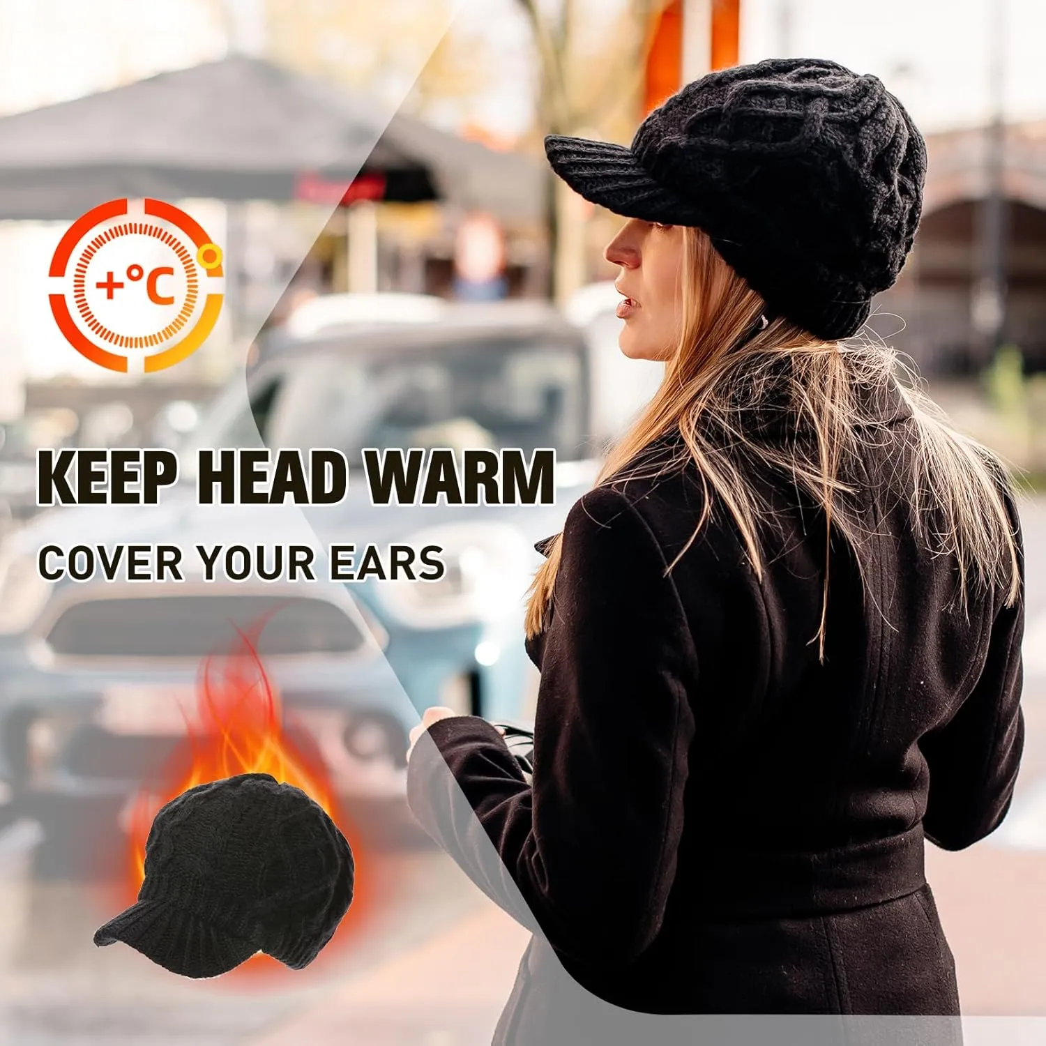 Comhats Womens Winter Wool Newsboy Hats Knitted Billed Crochet Beanies with Brim Skull Visors Ski Casual