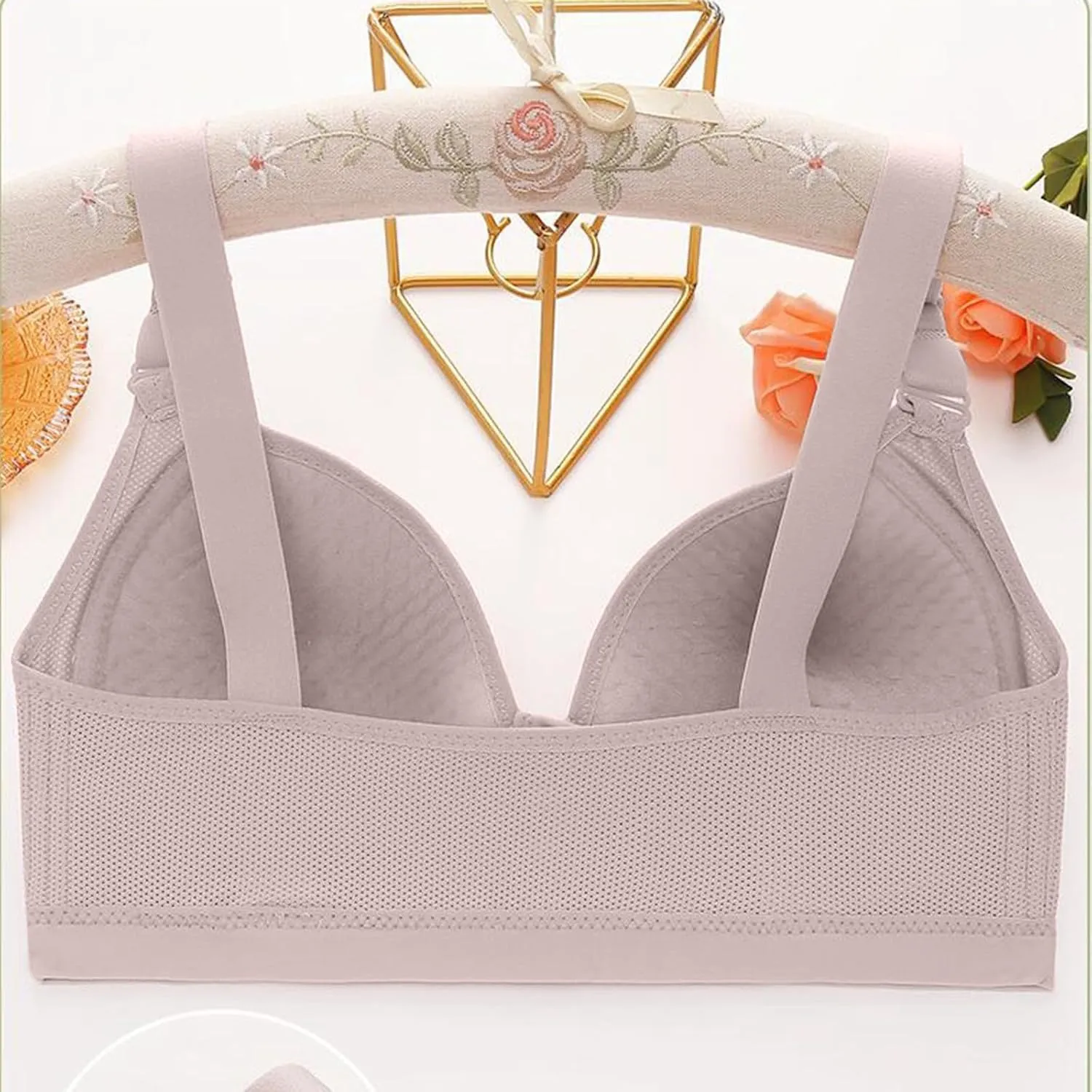 Daisy Bras for Older Women Front Button Cotton Bras Floral Print Full Support Wide Back No Underwire Bras