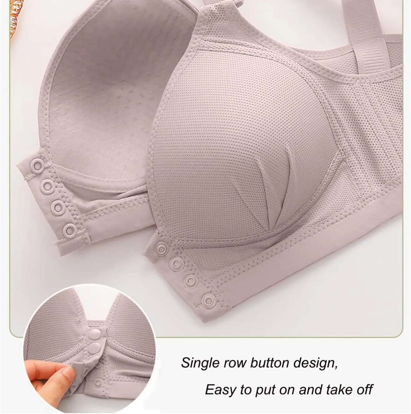 Daisy Bras for Older Women Front Button Cotton Bras Floral Print Full Support Wide Back No Underwire Bras