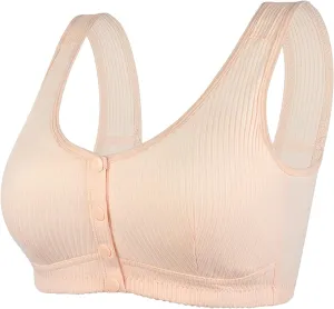Daisy Bras for Older Women Front Closure No Underwire Supportive Bras Plus Size Push Up Bras Breathable Cotton Bras