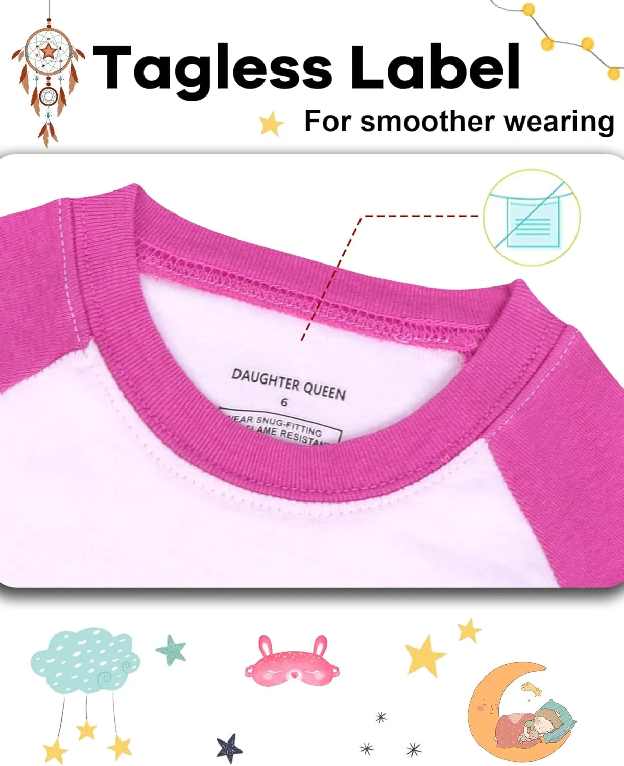 DAUGHTER QUEEN Girls 4 Pieces Cotton Pajamas Size 18 Months-12 Years