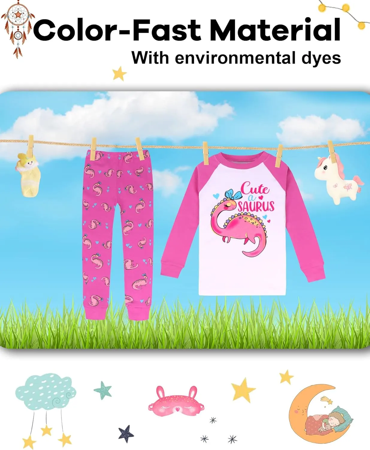DAUGHTER QUEEN Girls 4 Pieces Cotton Pajamas Size 18 Months-12 Years