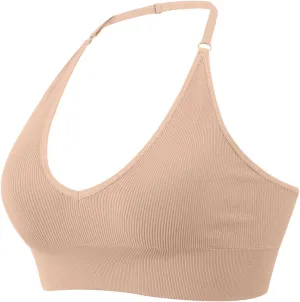 Deep Plunge Ribbed Tank Top Pack for Woman V Neck Seamless Raceback Sexy Sleeveless Crop Top Halter Yoga Bra